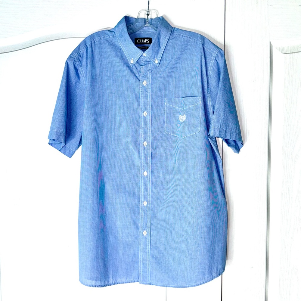 NWOT Ralph Lauren Chaps blue & white gingham short-sleeve button-front shirt